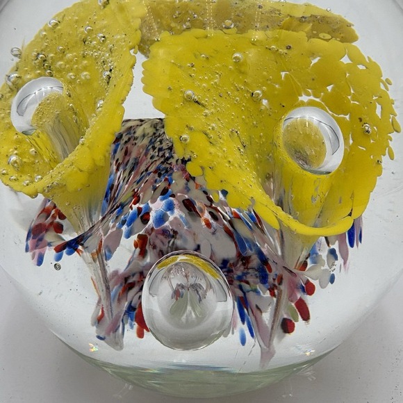 Hand-Blown Murano Style Floral Art Glass Paperweight Sphere Large Heavy 5x5x4.5" - Picture 2 of 6